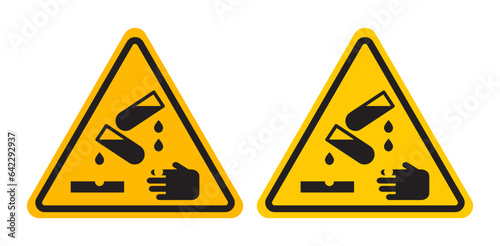 corrosive vector symbol set. danger acid safety warning sign in yellow color. chemistry chemical safety sign.