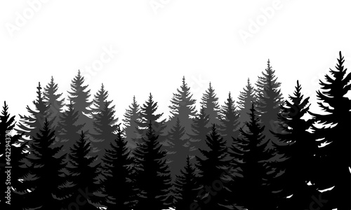 Vector pine trees silhouettes evergreen coniferous forest silhouette nature spruce tree park view vector