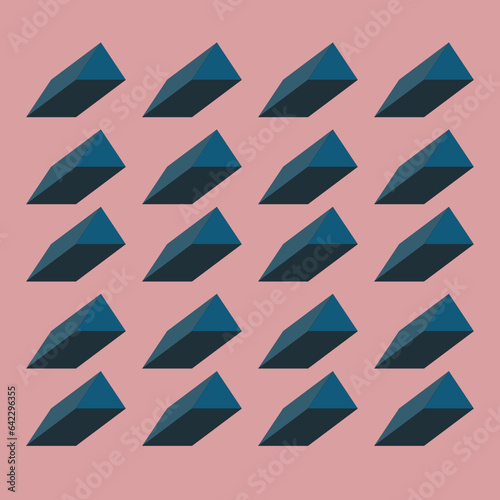 The extrusions of triangle in seamless and grid pattern for wall decoration, postcard or brochure, cover design, stories, social media, app design.