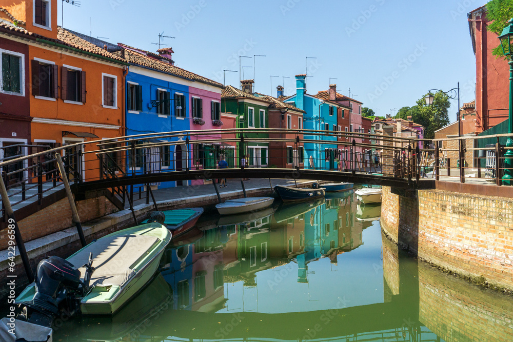 Colorful houses of Burano island near Venice city in Italy.