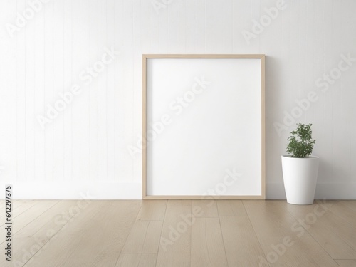 frame mockup on white wall, Wooden mockup, Blank picture frame mockup, blank white wall frame, Artwork template mock up in interior design