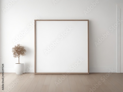 frame mockup on white wall, Wooden mockup, Blank picture frame mockup, blank white wall frame, Artwork template mock up in interior design