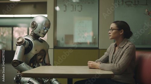 AI and Human Job Competition: Futuristic Office Interview with Robotic HR