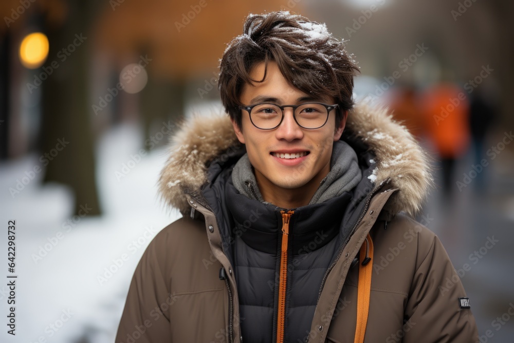 Happy and Stylish: Satisfied Man Wearing Trendy Glasses Outdoors Happy and Stylish: Satisfied Man Wearing Trendy Glasses Outdoors