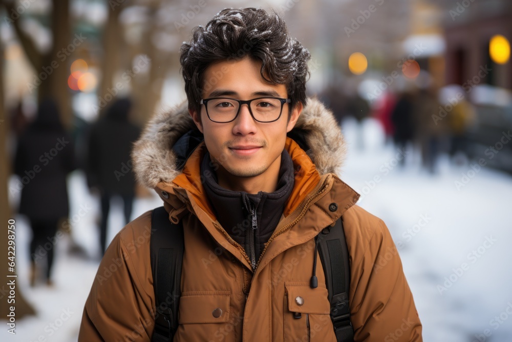 Happy and Stylish: Satisfied Man Wearing Trendy Glasses Outdoors Happy and Stylish: Satisfied Man Wearing Trendy Glasses Outdoors