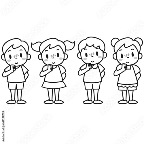 照れて赤くなっている女の子と男の子セット