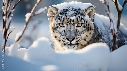 snow leopard in snow