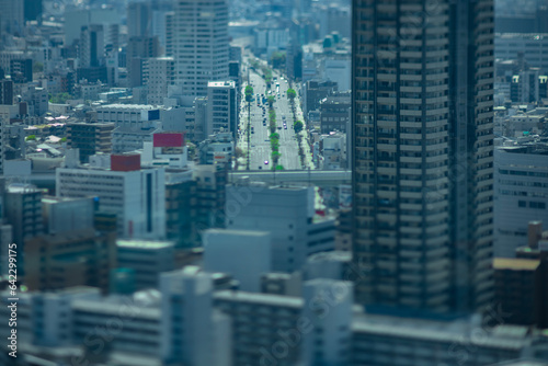 A miniature cityscape near the highway in Osaka high angle view