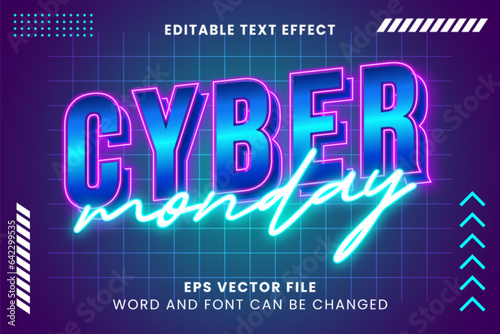 Cyber monday neon blue 3d editable vector text effect