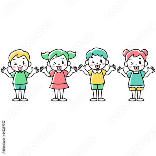 いたずらっぽく舌を出す女の子と男の子のイラストセット