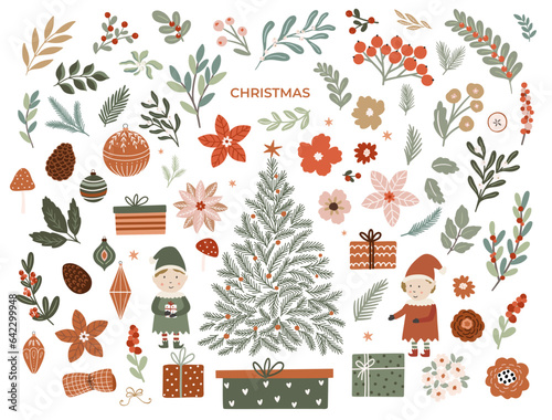 Fotografia Set of Christmas and floral clipart elements