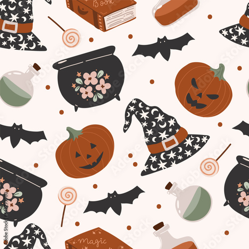 Halloween seamless pattern, spooky digital paper repeating background for fabric, wallpaper, wrapping paper and surface design