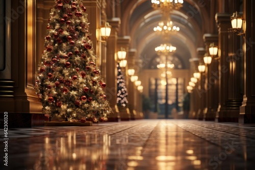 Christmas tree decorative in city hall  Generate with Ai.