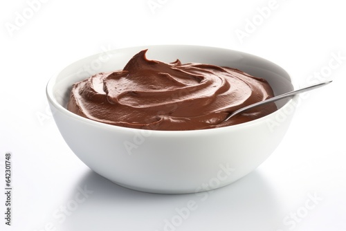 chocolate pudding on white background photo