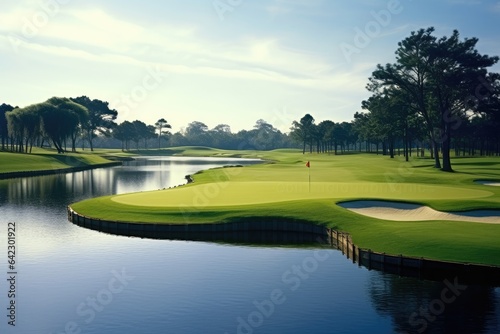 Golf course green on a beautiful tranquil day, scenic Landscape Wallpaper Background
