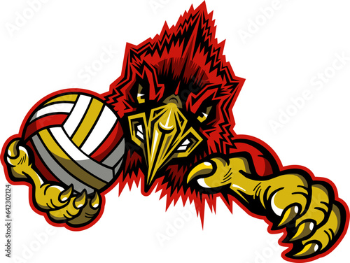 cardinal volleyball team mascot holding ball for school, college or league sports