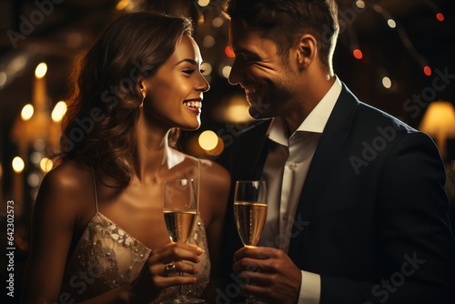 Couple dating with champagne moment celebration of love, Generate with Ai.
