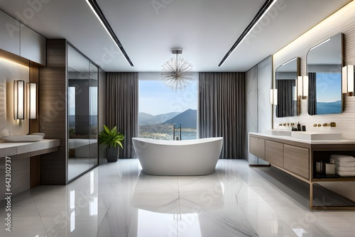 Sleek grey marble bathroom with LED lighting