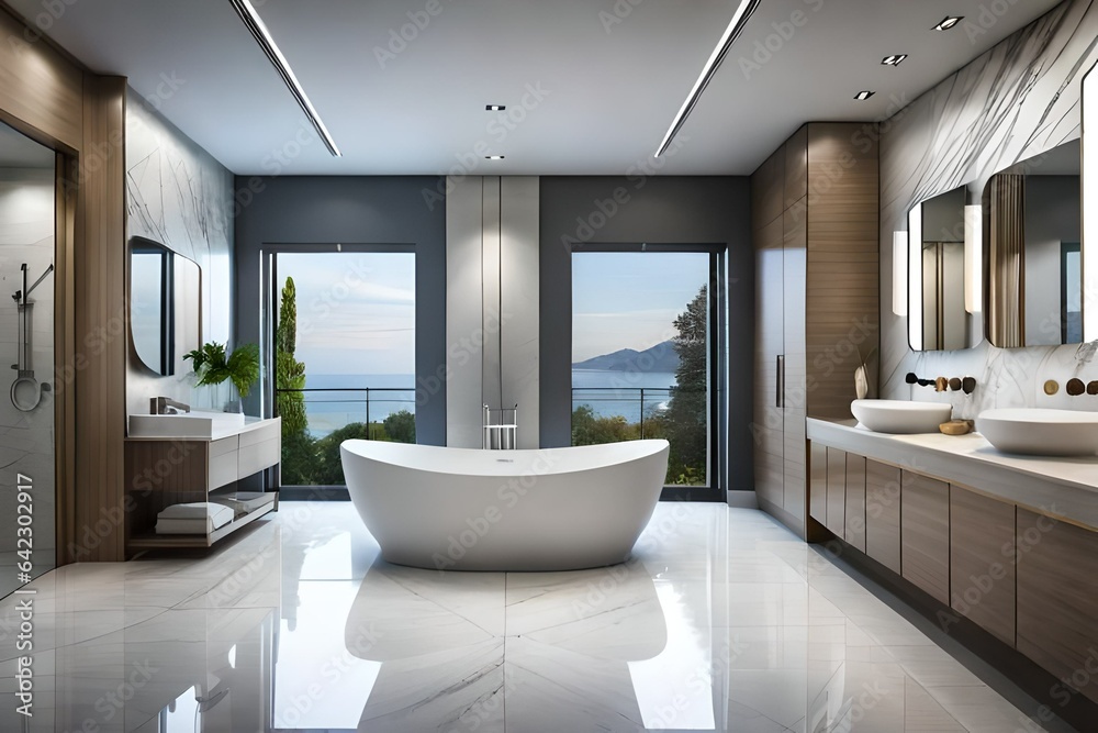 Sleek grey marble bathroom with LED lighting Sleek grey marble bathroom with LED lighting