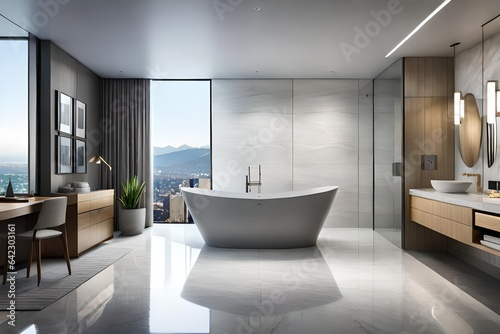 Sleek grey marble bathroom with LED lighting