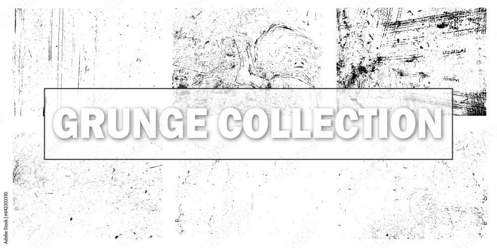Obraz premium Grunge texture noise, abstract black effect set, vector illustration. Dark dirty overlay design, ink paint background. Backdrop textured grain collection, isolated on white splash pattern.