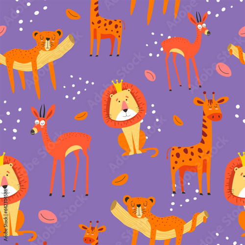 Animal seamless pattern  lion king and giraffe