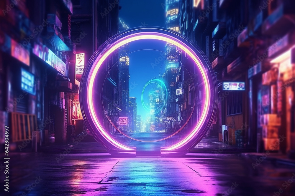 Neon tunnel in the city at night. 3d rendering. Neon tunnel in the city at night. 3d rendering.