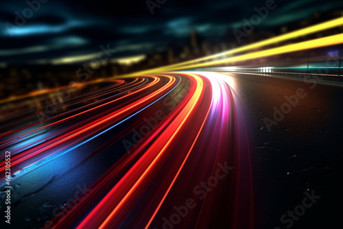 car light trails on the street in shanghai china.