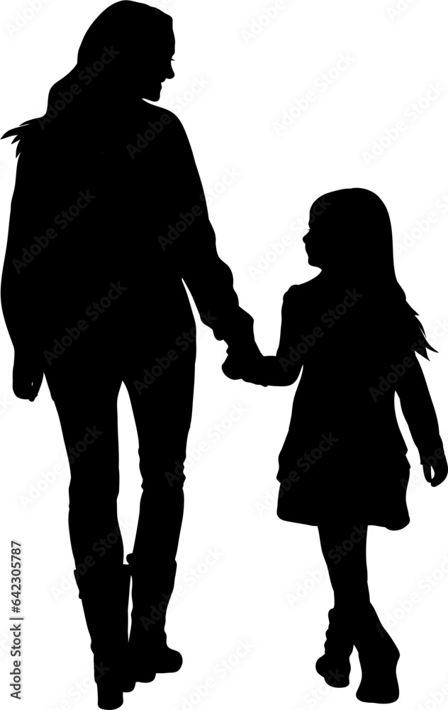 Mother and Daughter Silhouette Isolated Illustration Vector
