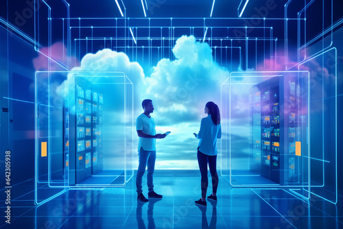 Digital composite of Businessman people using virtual reality cloud computing digital interface