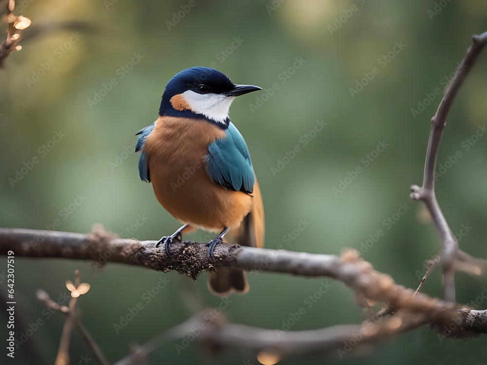 Fototapeta premium Beautiful wild bird perched on a branch ai generated