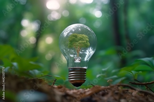 Light bulb in the green forest