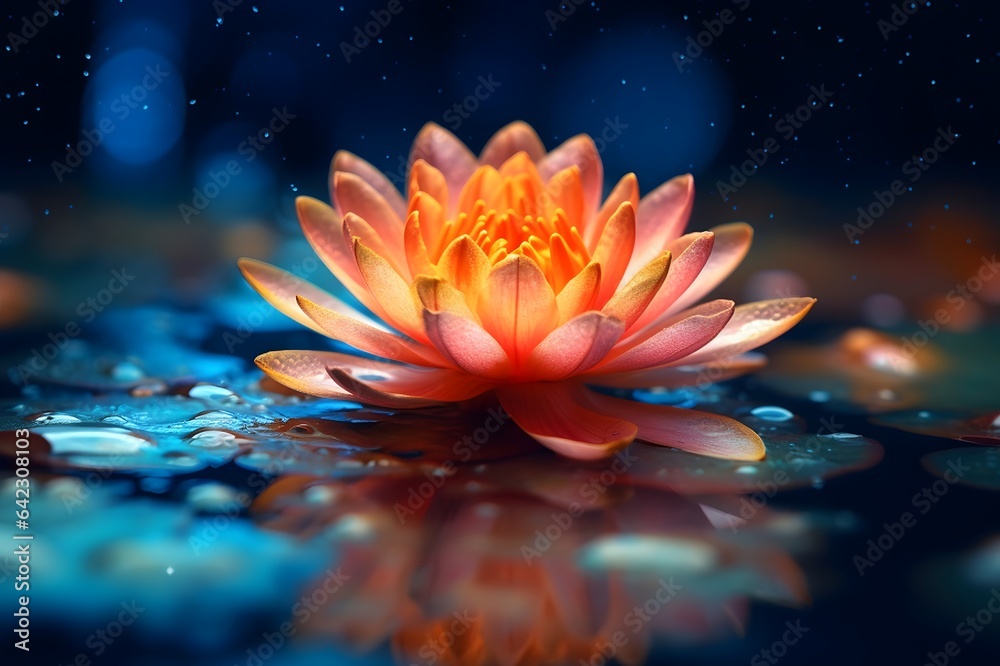 Beautiful water lily with reflection on water surface Beautiful water lily with reflection on water surface