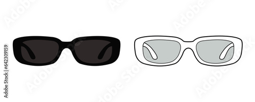 Mid Rectangle sunglasses vector template. Sunglasses Drawing, glasses, template, black, silhouette. front view, unisex. black and white color. CAD mockup.