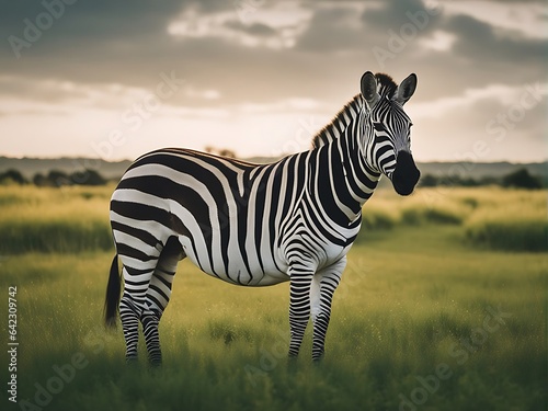 a zebra standing in the middle of a field ai generated