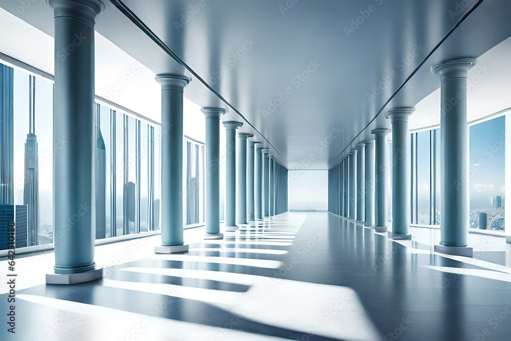 blue corridor in modern building