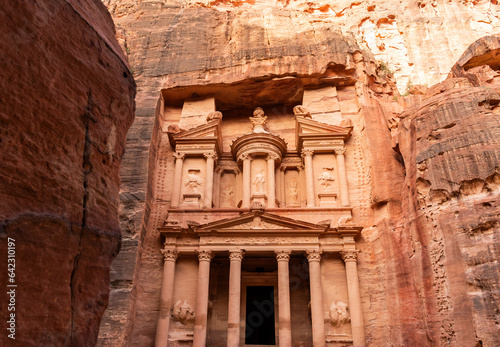 Spectacular view of Al Khazneh (The Treasury), ancient city of Petra, Jordan
