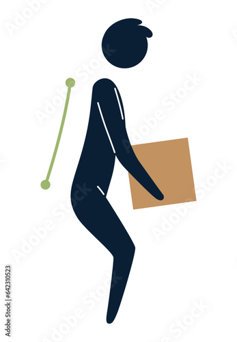 Lifting technique safe movement. Safety. Correct instruction for moving heavy packages for workers. Ergonomic movement for loading objects vector flat illustration