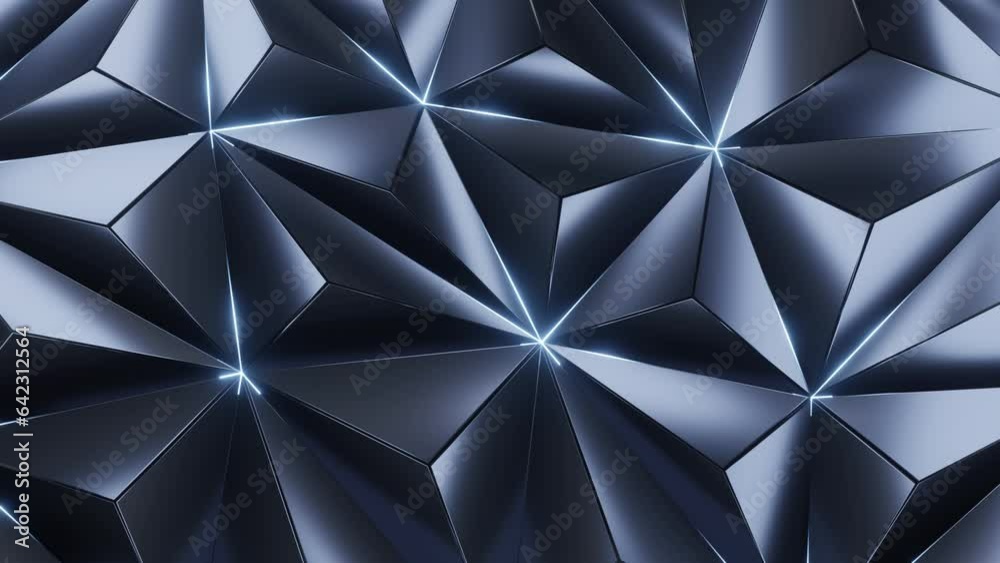 3d Abstract Triangles geometric with light sweep line, polygon, black and white and blue line, tail line animation, 4k resolution, looped