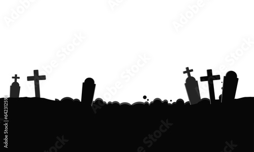 Vector black silhouettes of tombstones crosses and gravestones cemetery elements cemetery panorama vector