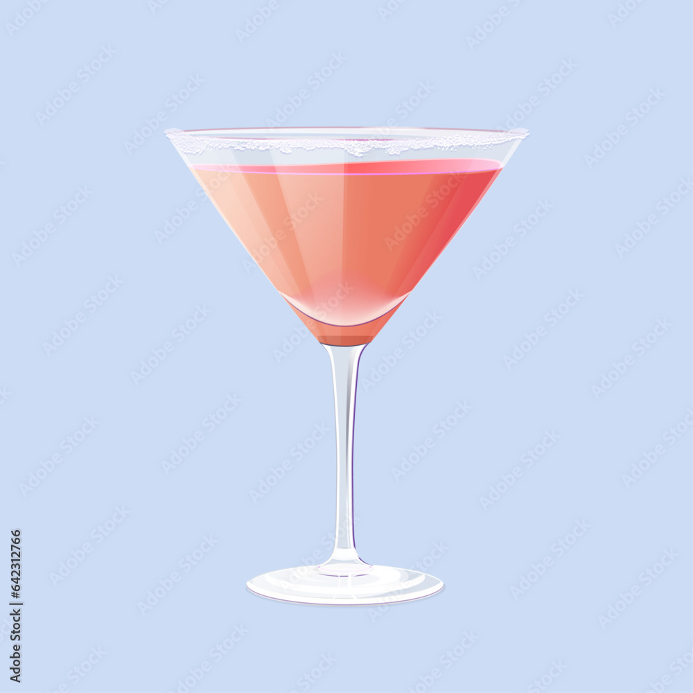 Vector glass of cosmopolitan cocktail on white. color illustration summer alcohol drink