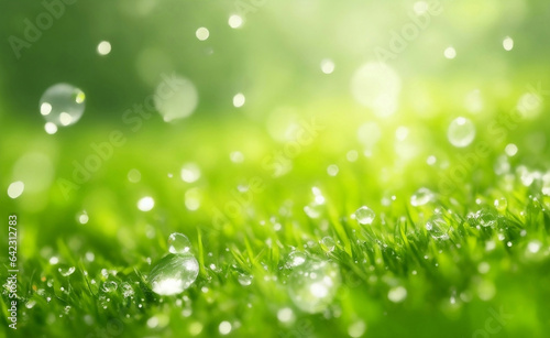 Photo A natural green grass with water drops background.