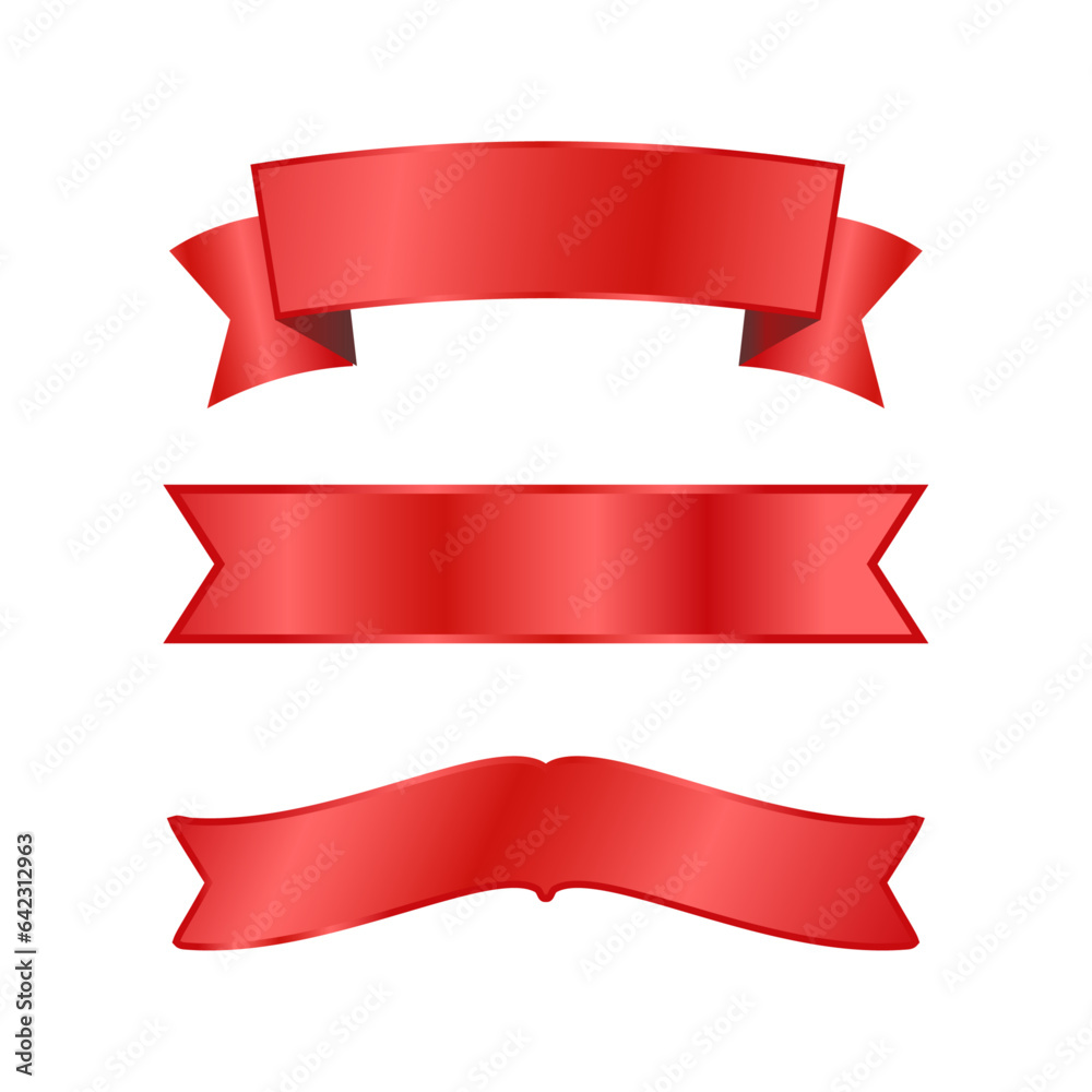 Vector set of red ribbons on white background
