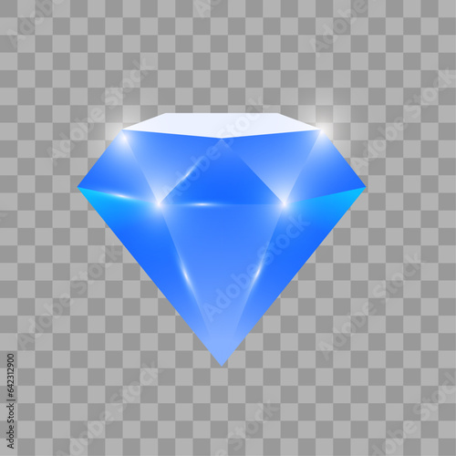 Vector precious stone blue color, ruby in cartoon style. jewel, treasure, gem, brilliant, diamond, crystal