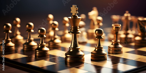 Closeup shot of a chessboard at the start of the game in dim lights photo