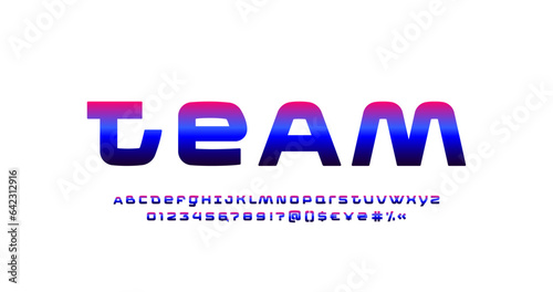 Tech font, digital cyber alphabet, trendy modern Latin letters A, B, C, D, E, F, G, H, I, J, K, L, M, N, O, P, Q, R, S, T, U, V, W, X, Y, Z and Arab numerals 0, 1, 2, 3, 4, 5, 6, 7, 8, 9