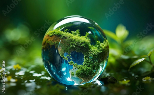 A nature in water drop with green ecology background.