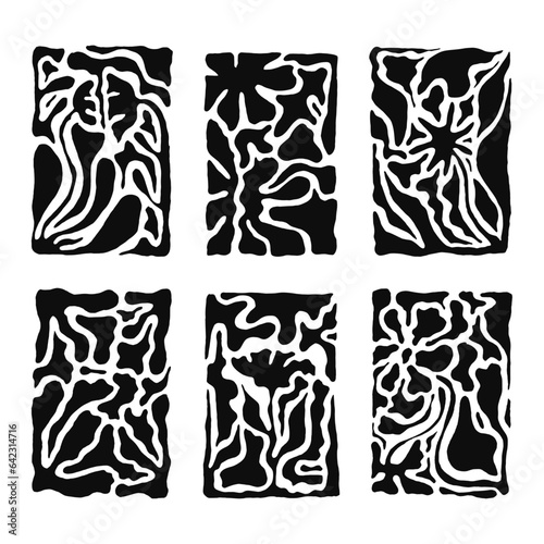 Wallpaper Mural Floral Abstract Monochrome Elements Arranged in Rectangular Shape Vector Composition Torontodigital.ca
