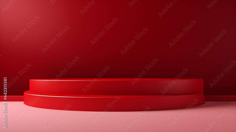 Obraz premium Modern Studio Background in red Colors. Elegant Room for Product Presentation 