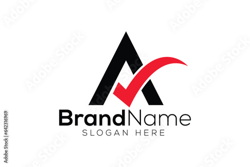 Obraz na płótnie Trendy and Professional letter A check mark done logo design vector template w salonie
